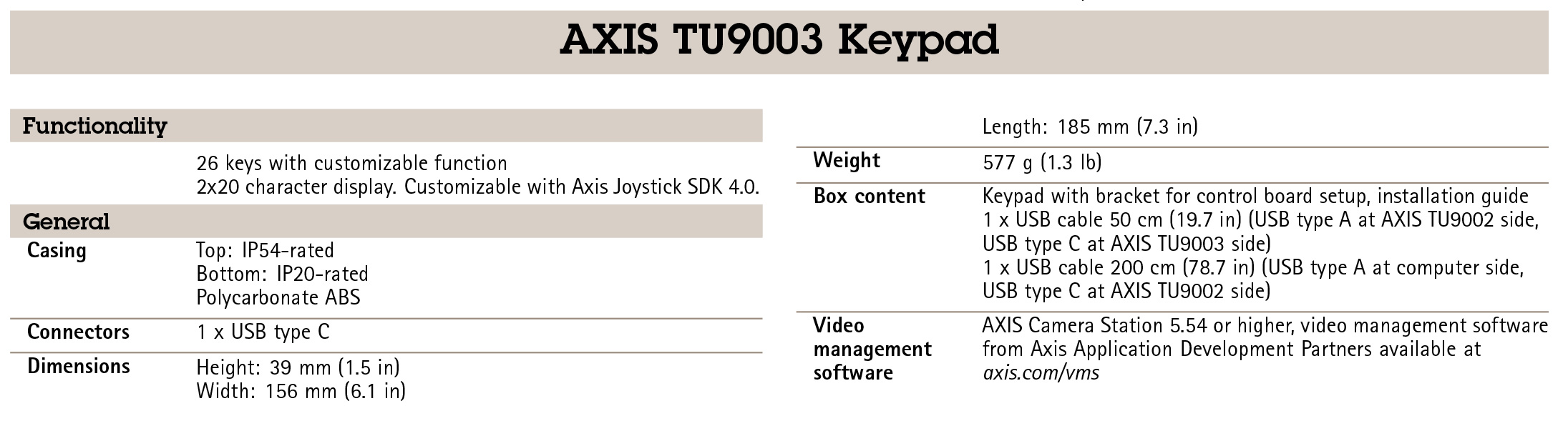 AXIS TU9003 Keypad